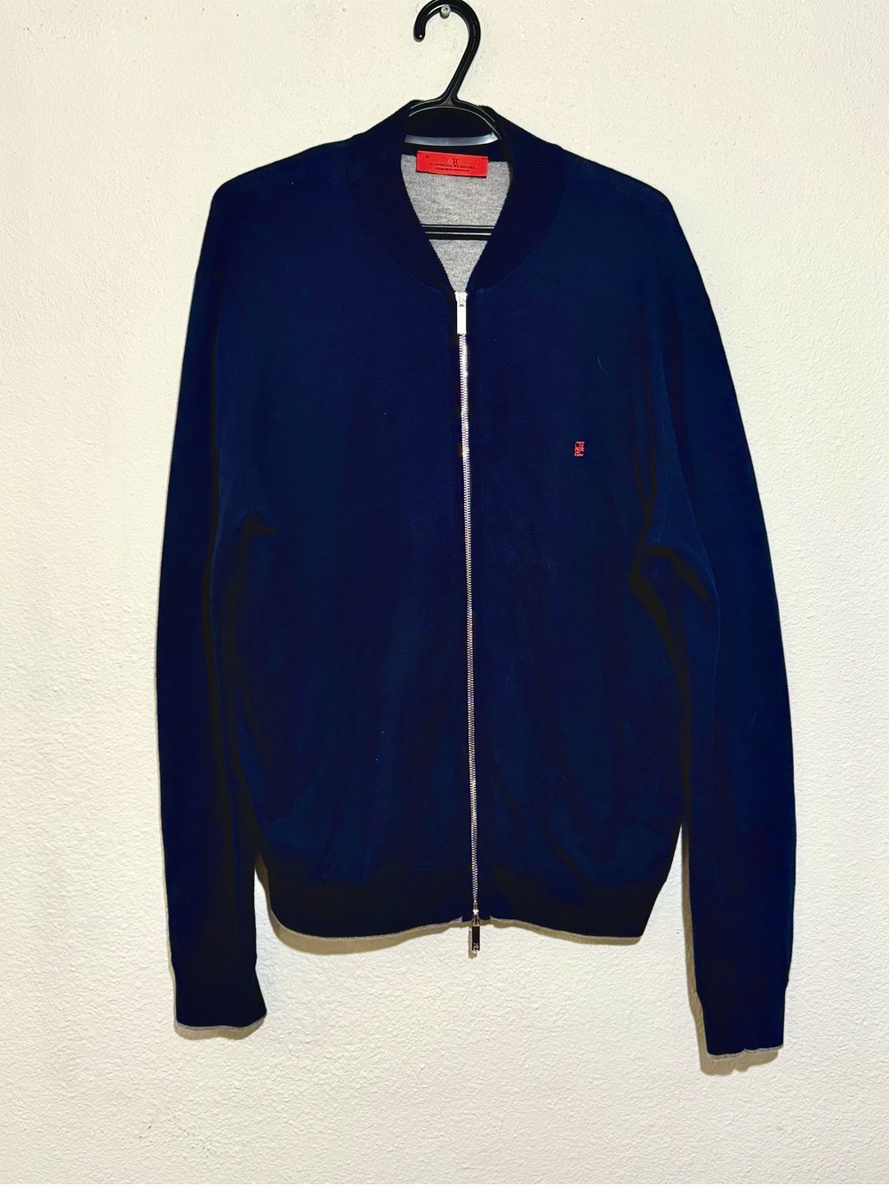 Carolina Herrera Men's Navy Zip-Front Sweater Jacket XL